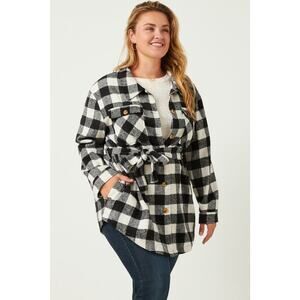 HAYDEN Maylee Plus Black Check Belted Long Shacket 2X